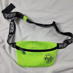 PINK Neon Green Waist Pack Lightweight Canvas Activewear Zip Adjustable Waist
